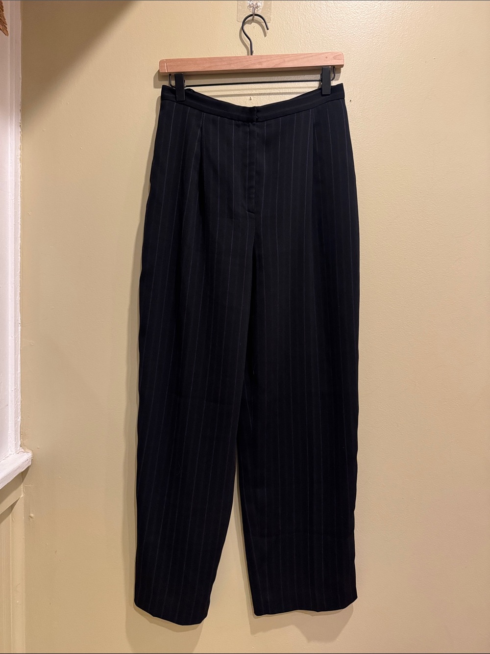 Valerie Stevens Black Pinstripe Wide-Leg Trousers